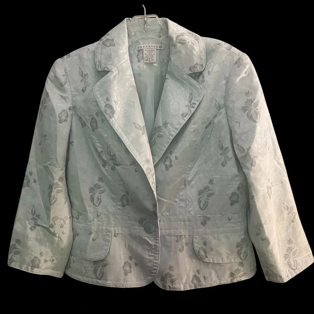 NWT Versavilles Light Blue Floral Patterned Women's Blazer Coat - Picture 3 of 8